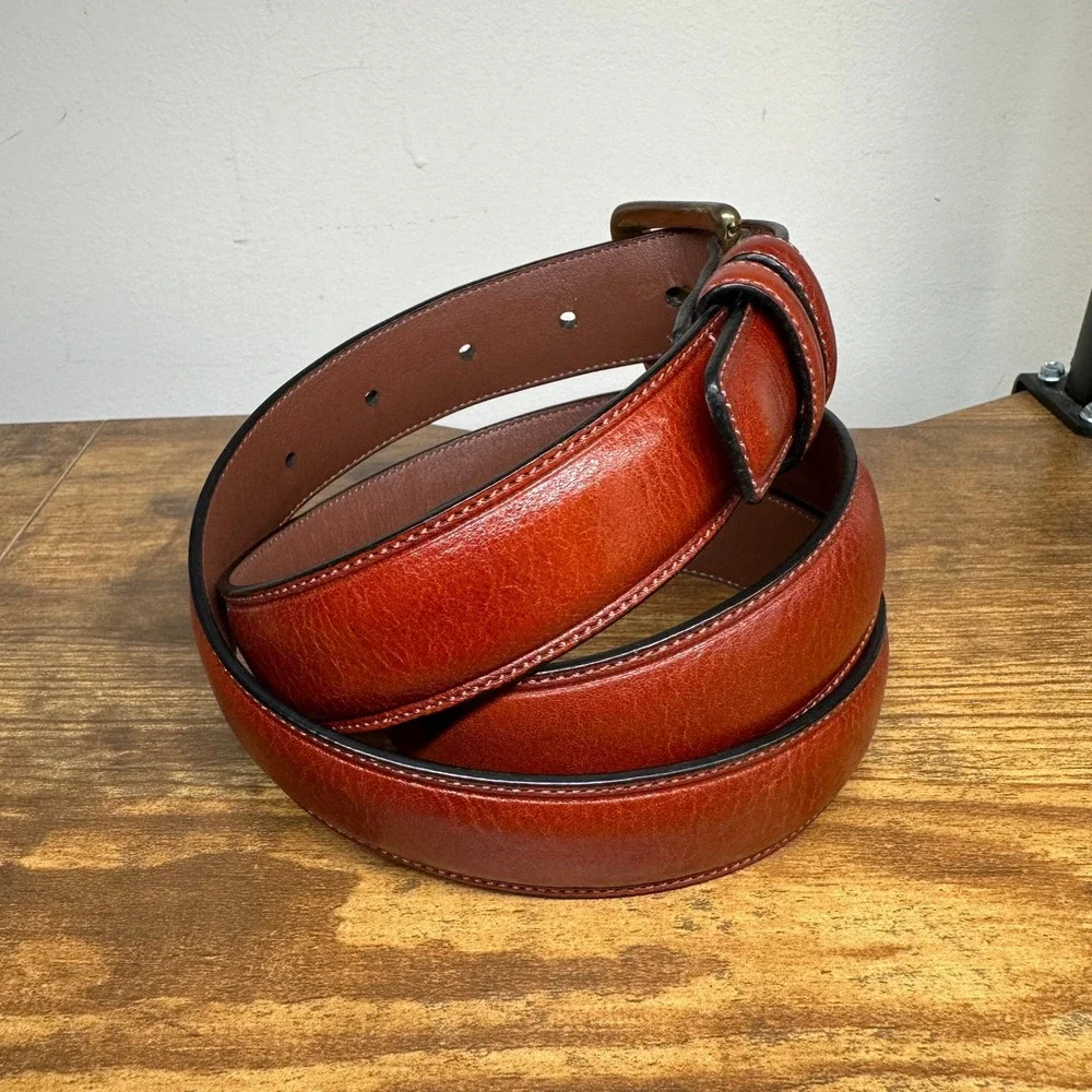 Roundtree & Yorke Mens Brown Italian Full Grain Leather Belt Solid Brass 38 95
